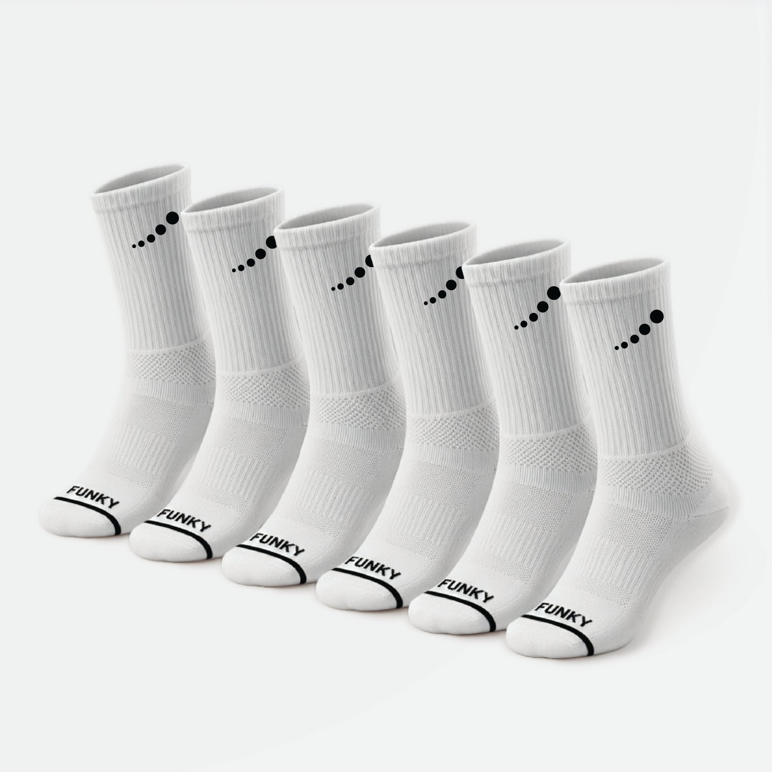 FunkFit White Crew Socks (6-Pack)